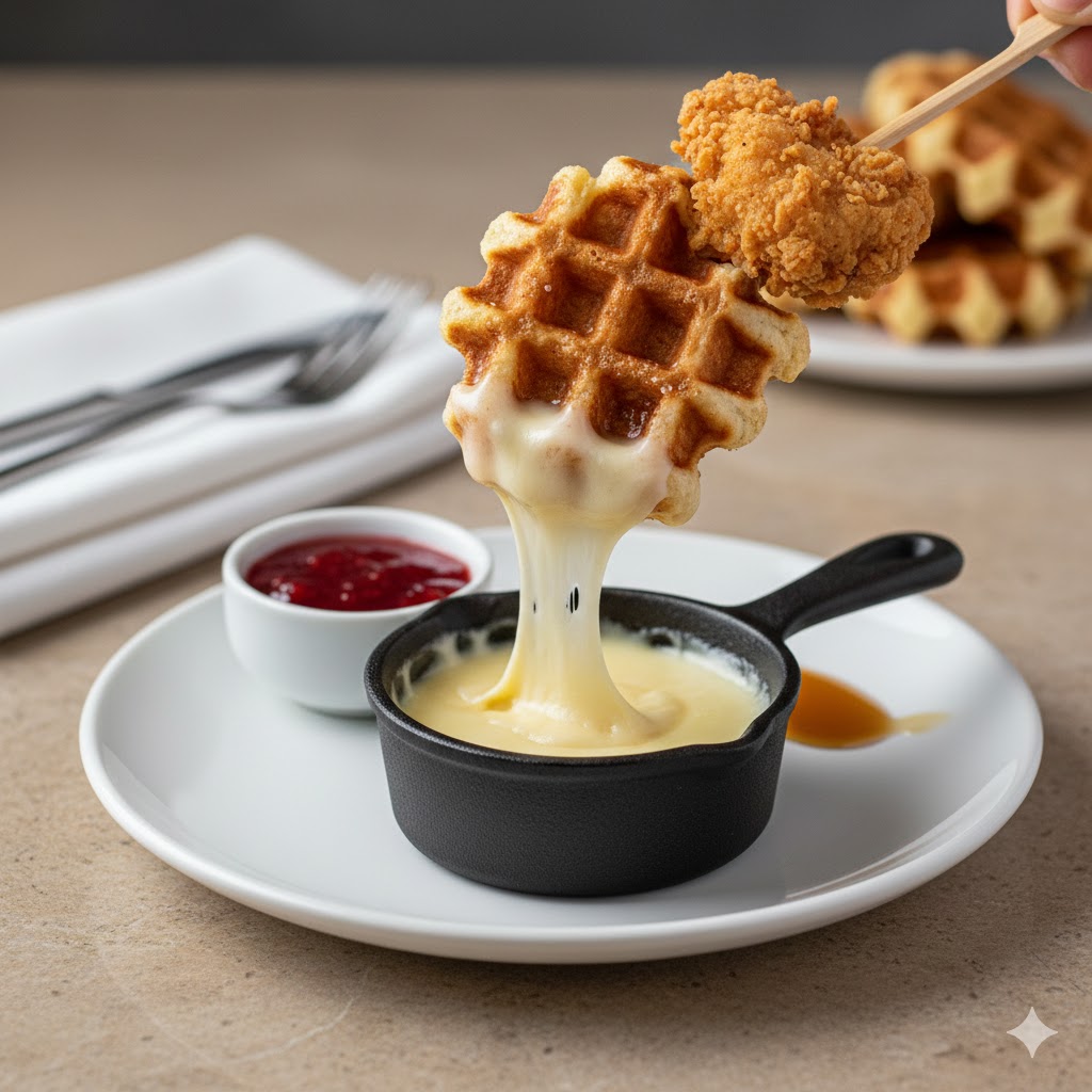 Waffle dipped in cheese