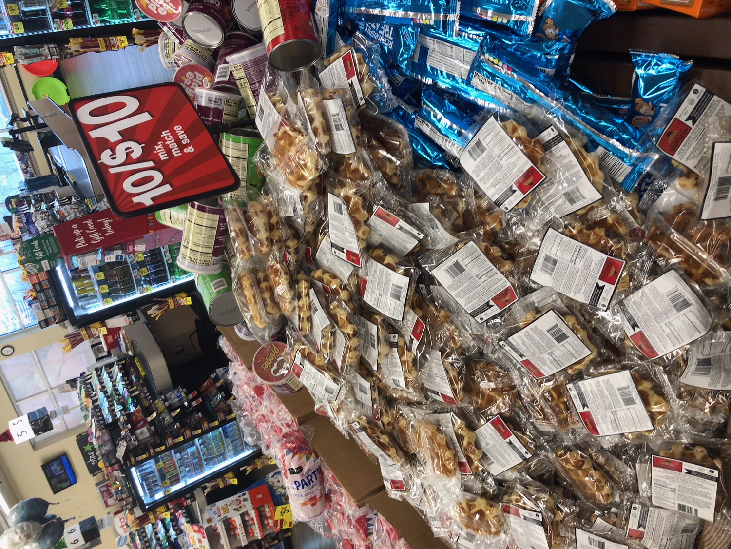 Mountain Waffle Co. individually wrapped waffles 10 for $10 retail display