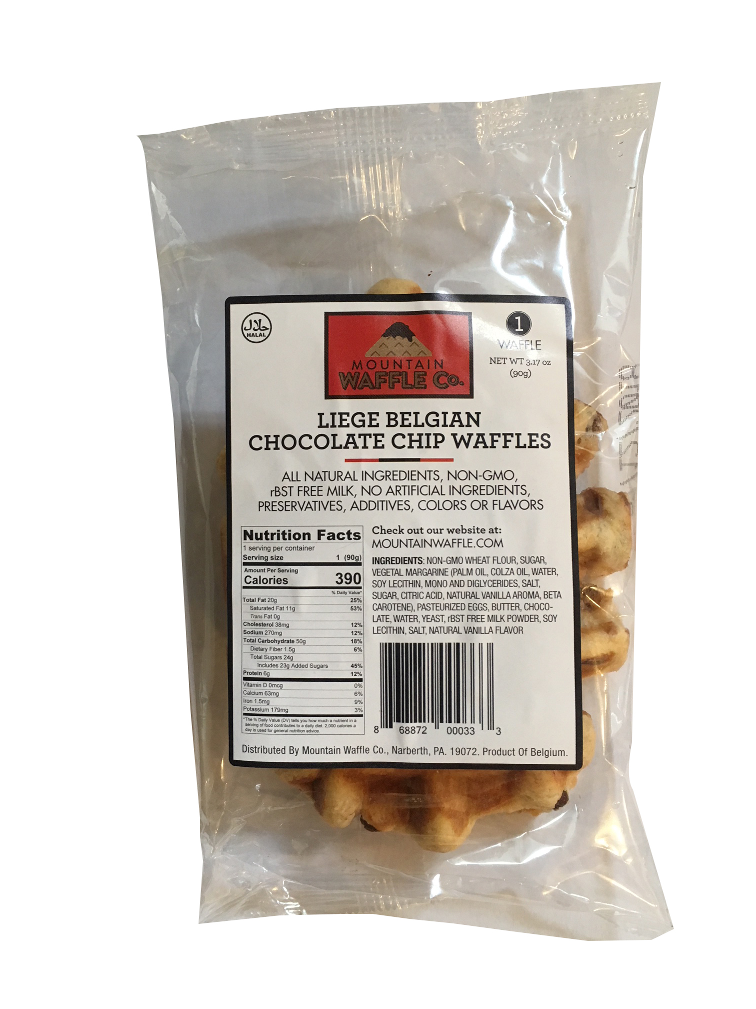 Individually wrapped Dark Chocolate Chip Large Liège Belgian waffle