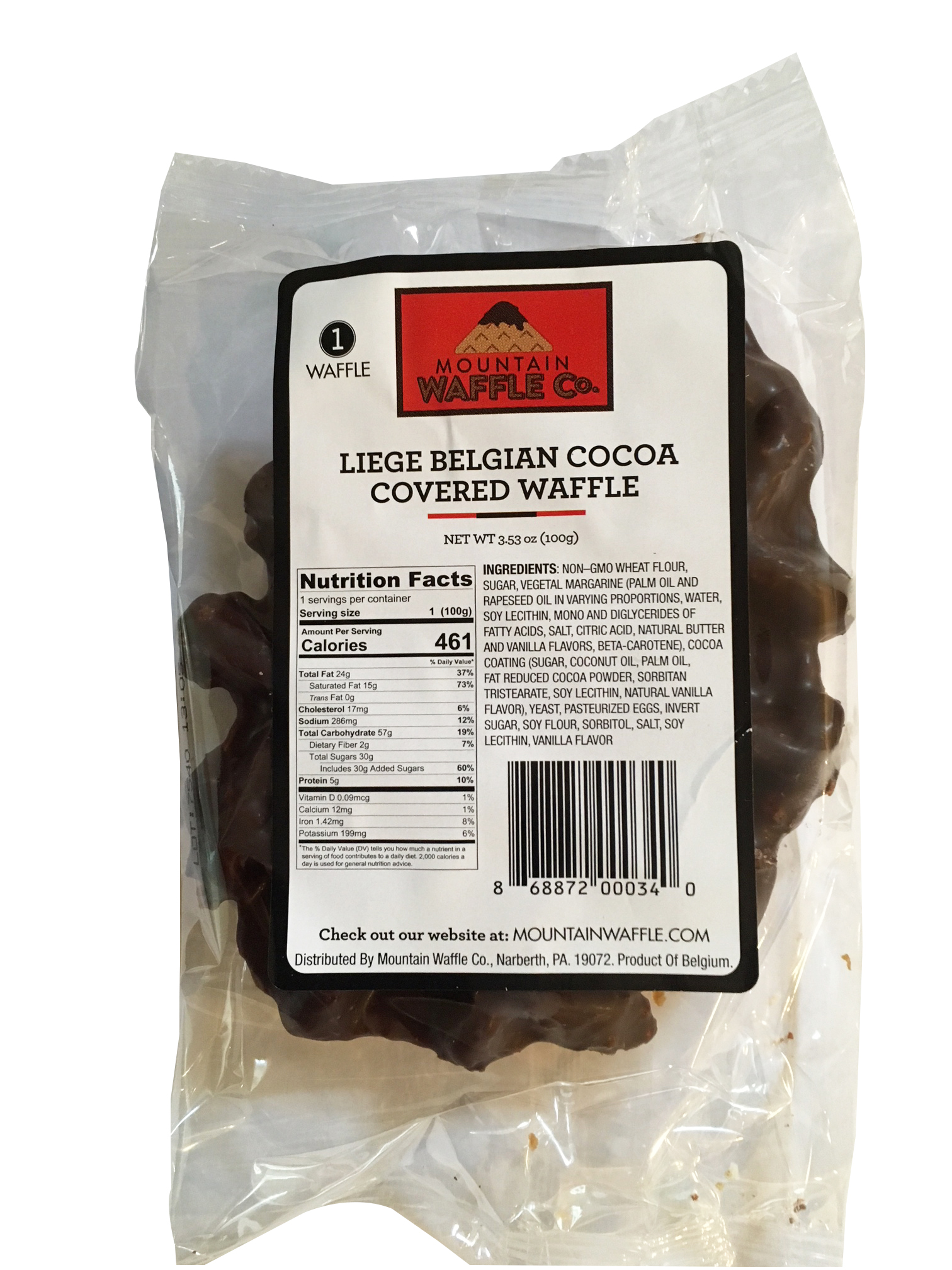 Individually wrapped Cocoa Covered Large Liège Belgian waffle