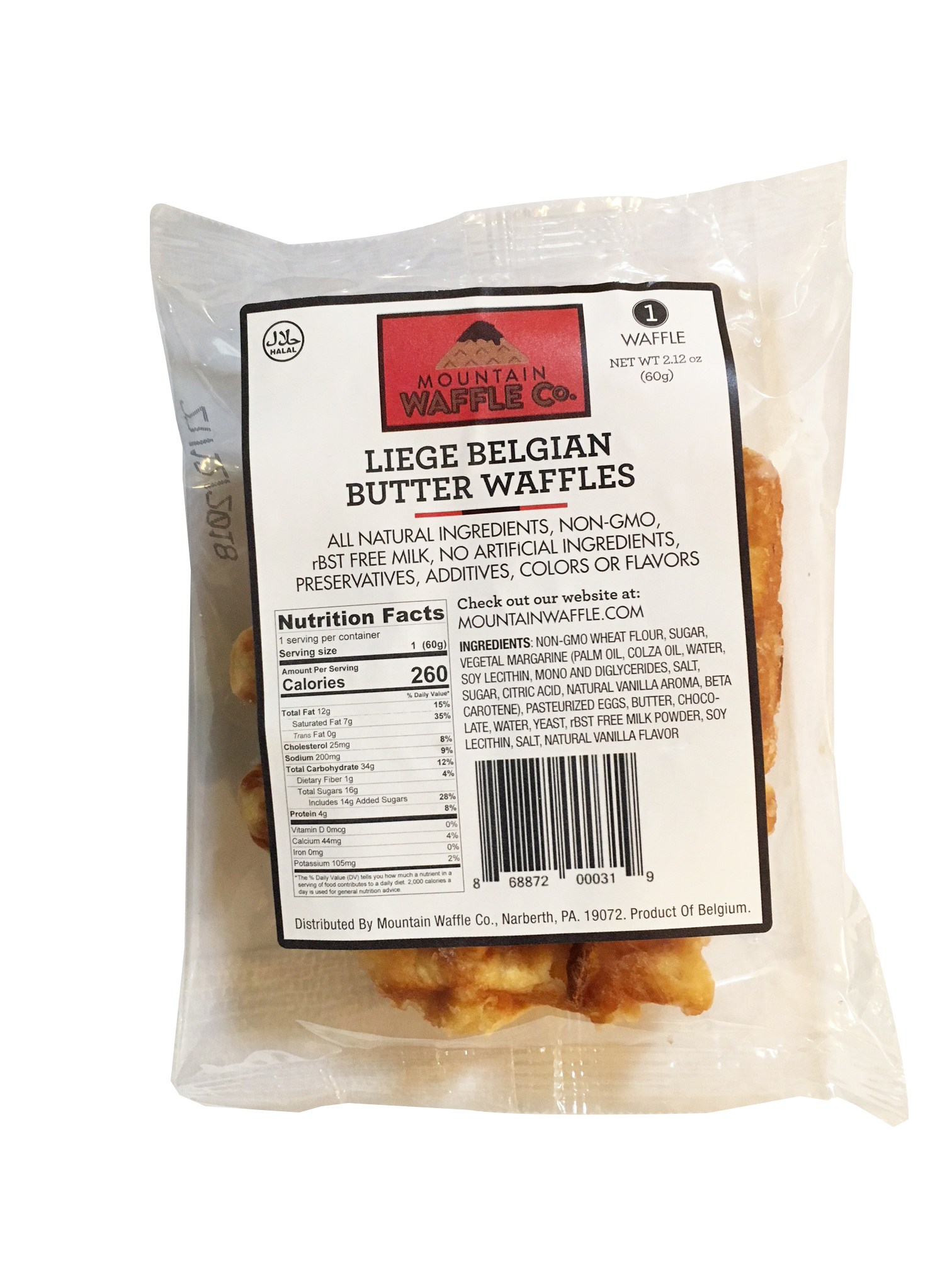 Individually wrapped Butter Medium Liège Belgian waffle
