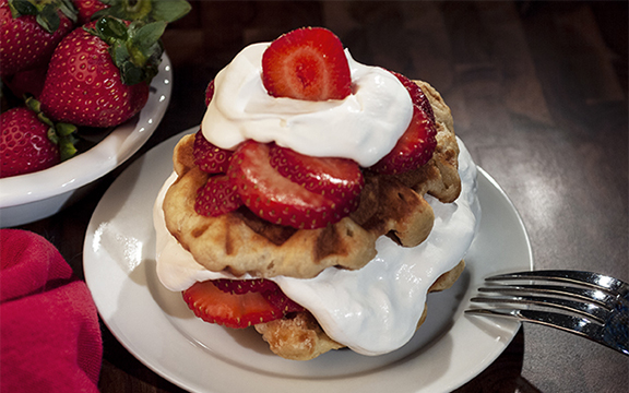 Strawberry shortcake built on a Liège Belgian waffle
