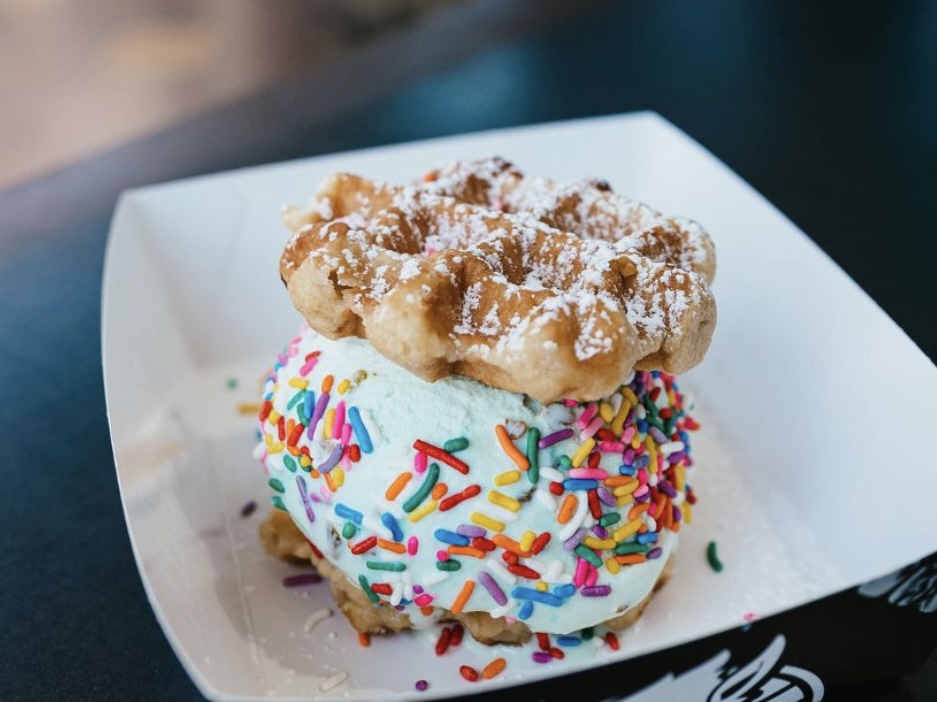Ice cream sandwich made with Liège Belgian waffles